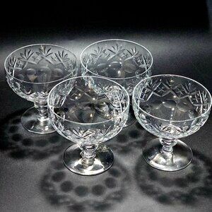 5 Webb Corbett Georgian Low Champagne Coupe 3.25" England cut crystal 1940s
